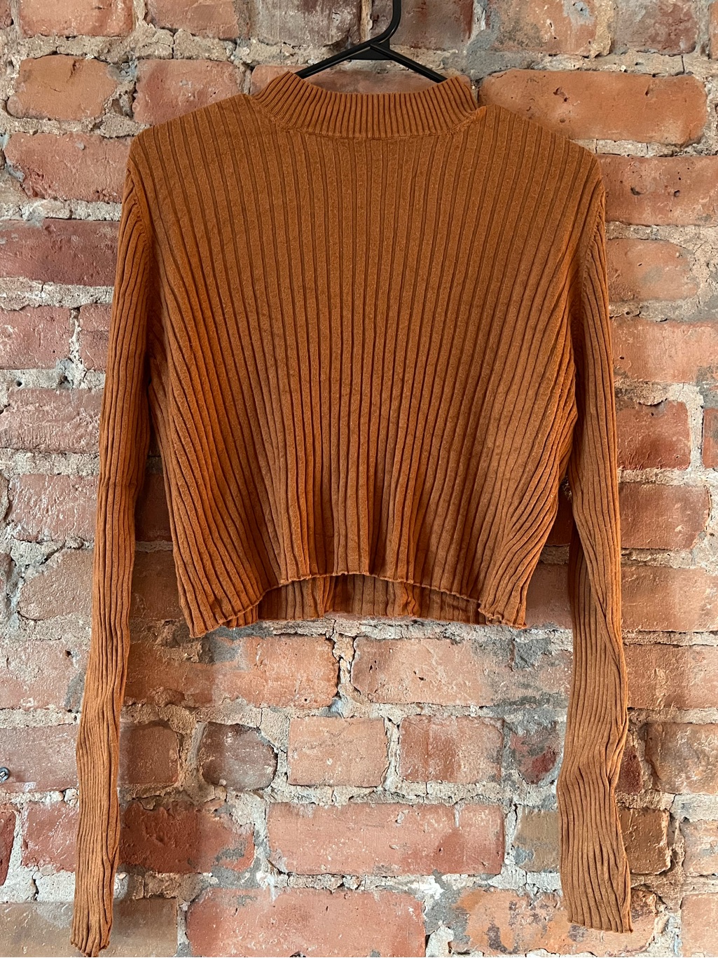 Cropped Caramel Ribbed Knit Sweater